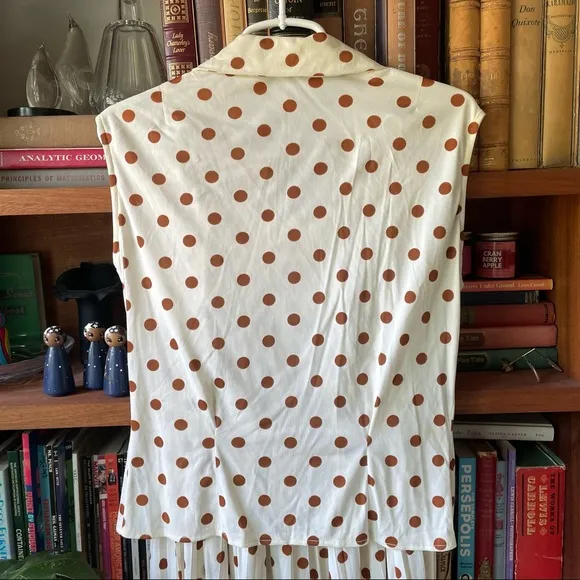 Vintage polka dot skirt set brown cream 70s