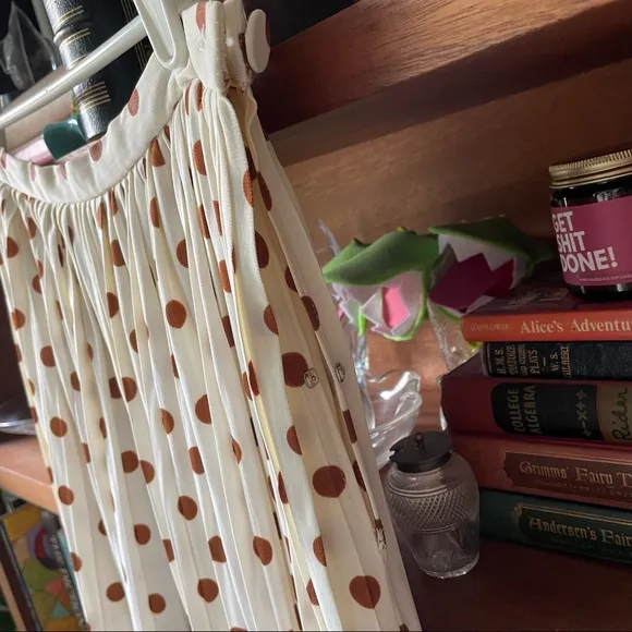 Vintage polka dot skirt set brown cream 70s