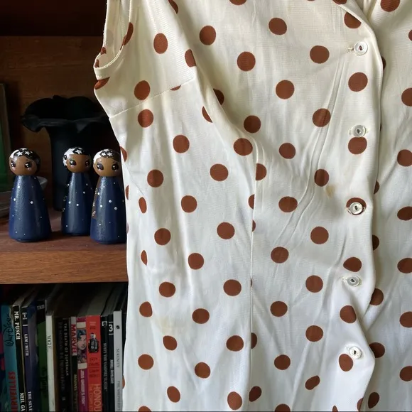 Vintage polka dot skirt set brown cream 70s