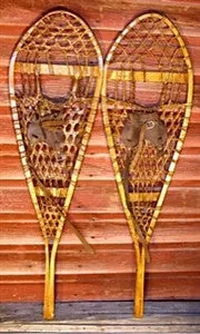 Vintgage Alaskan Style Ash Wood Wrap Around Rawhide Webbing Snowshoes 42 Inch