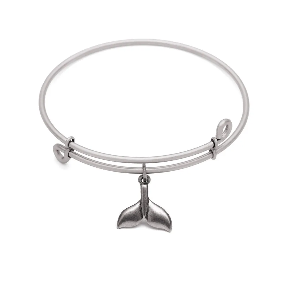 Whale Tail, Bangle Antique Silver Color Finish