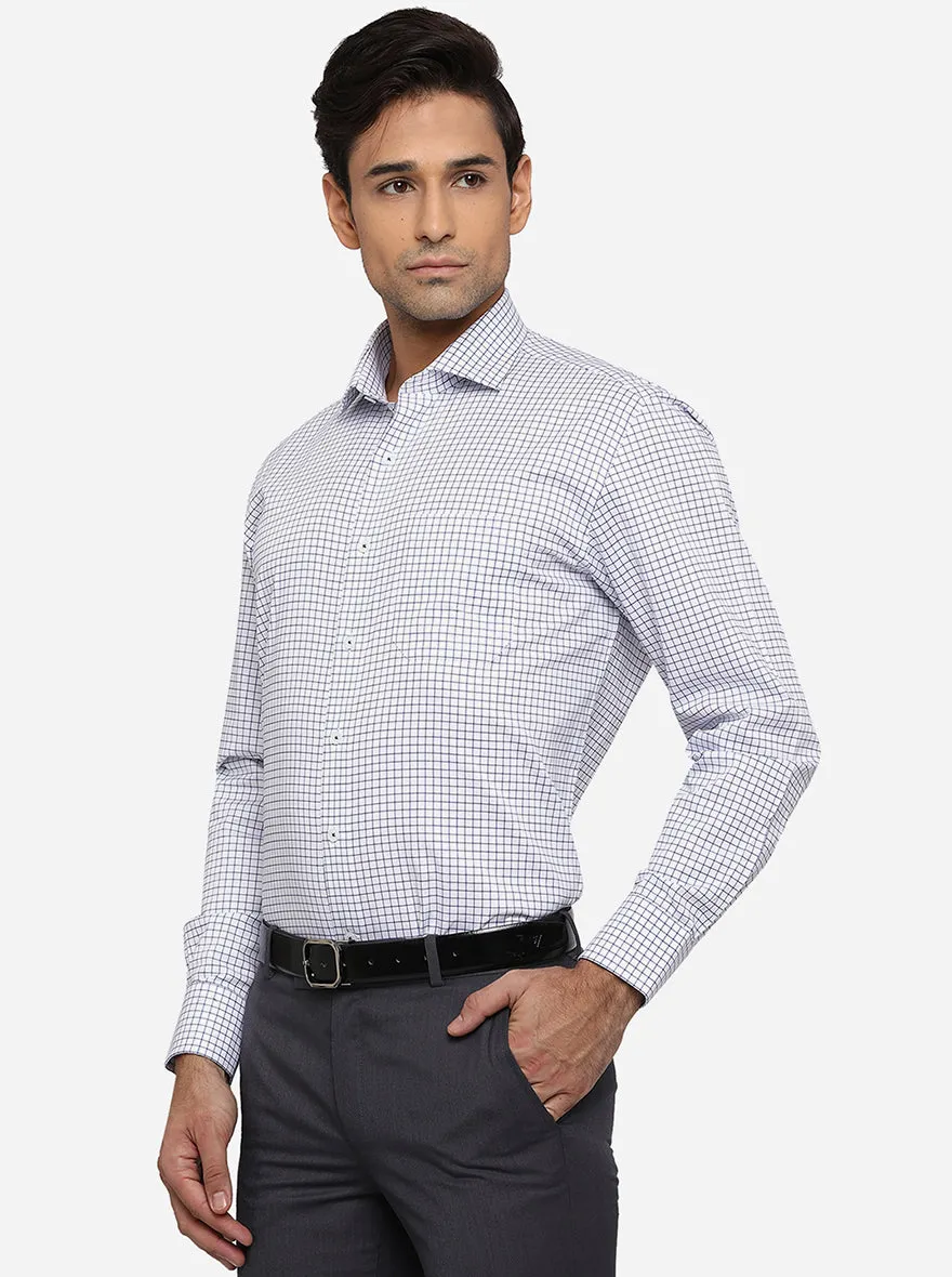 White & Blue Checked Regular Fit Formal Shirt | JadeBlue