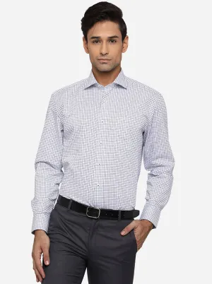White & Blue Checked Regular Fit Formal Shirt | JadeBlue