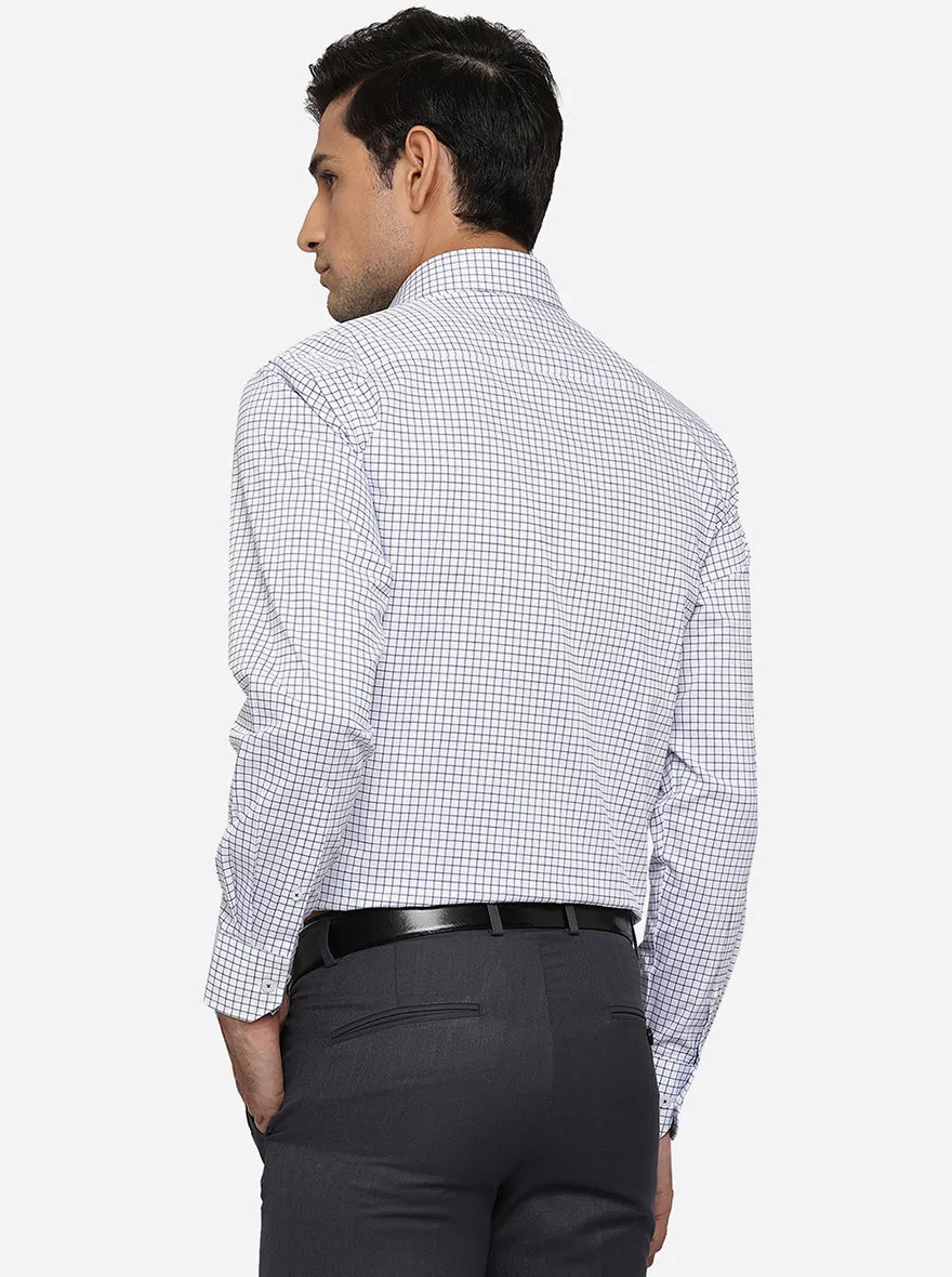 White & Blue Checked Regular Fit Formal Shirt | JadeBlue