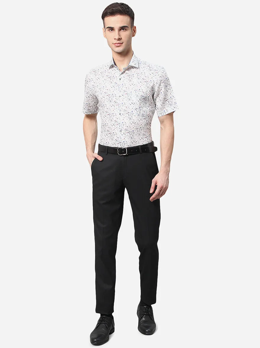 White & Blue Printed Slim Fit Party Wear Shirt | JB Studio