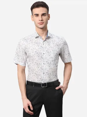 White & Blue Printed Slim Fit Party Wear Shirt | JB Studio