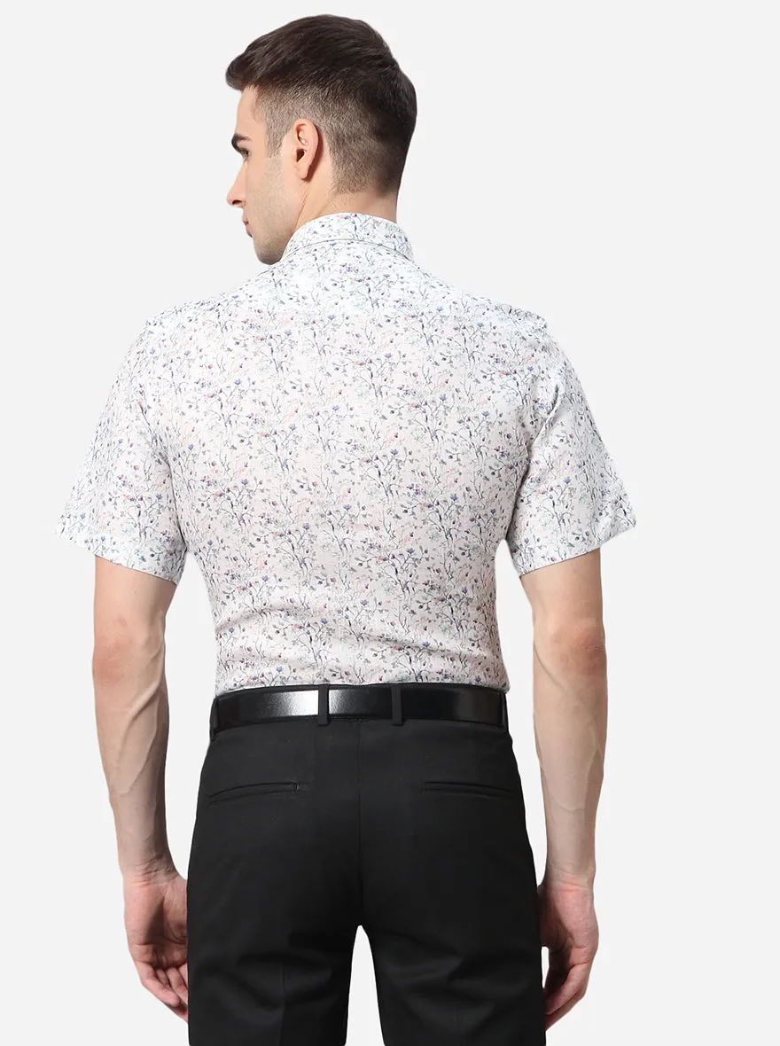 White & Blue Printed Slim Fit Party Wear Shirt | JB Studio