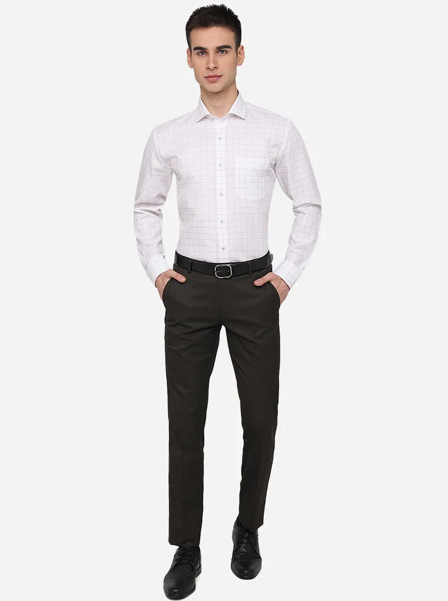 White & Brown Checked Regular Fit Formal Shirt | JadeBlue