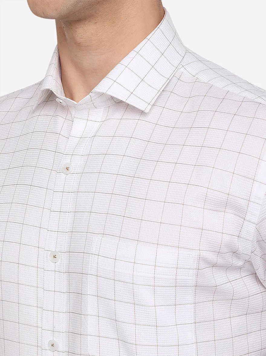 White & Brown Checked Regular Fit Formal Shirt | JadeBlue