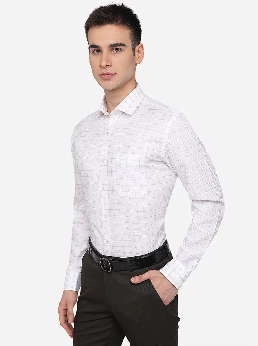 White & Brown Checked Regular Fit Formal Shirt | JadeBlue
