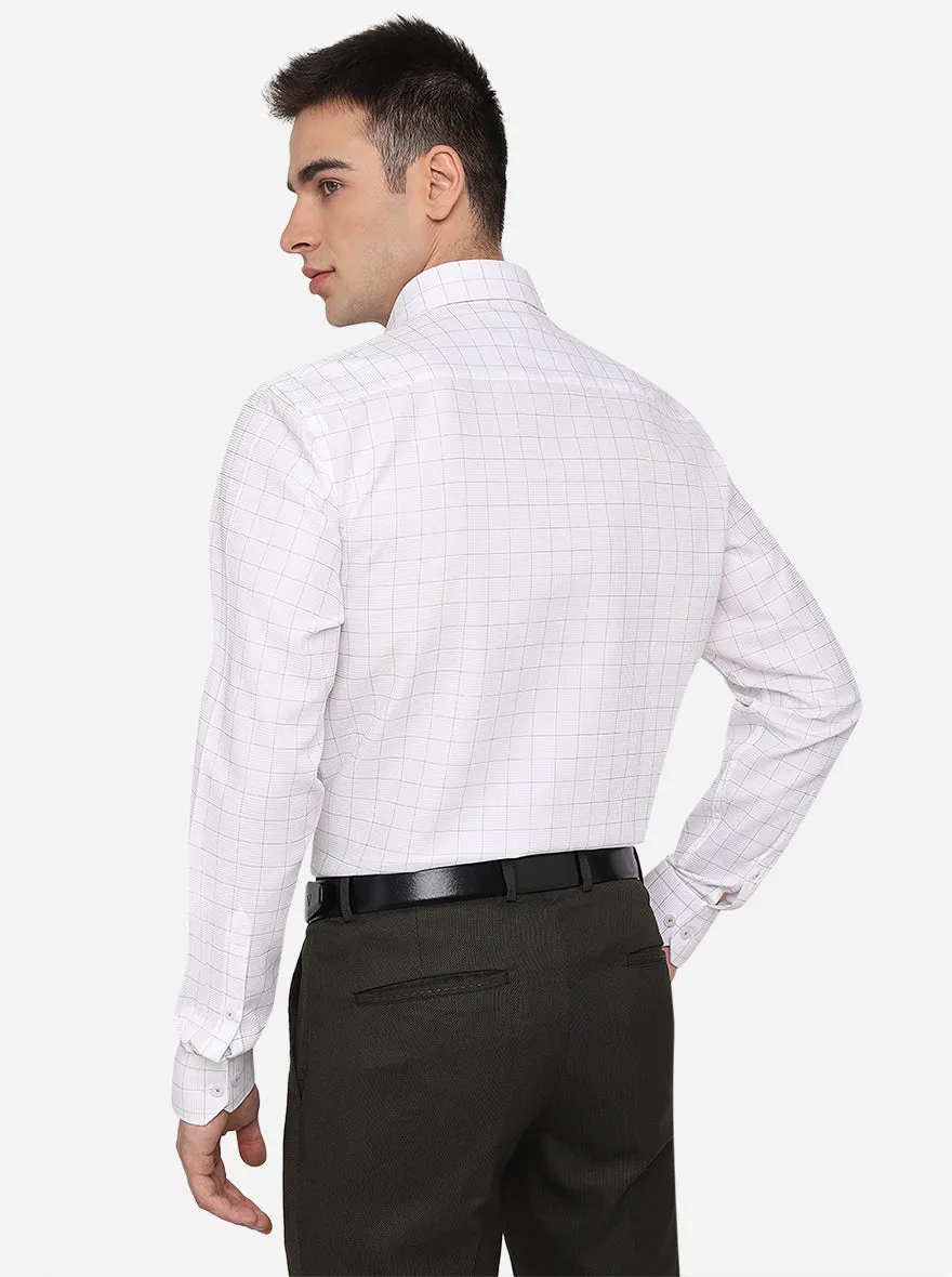White & Brown Checked Regular Fit Formal Shirt | JadeBlue