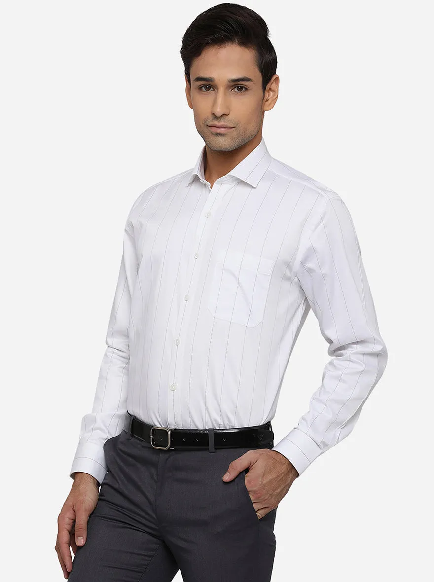 White & Grey Striped Regular Fit Formal Shirt | JadeBlue