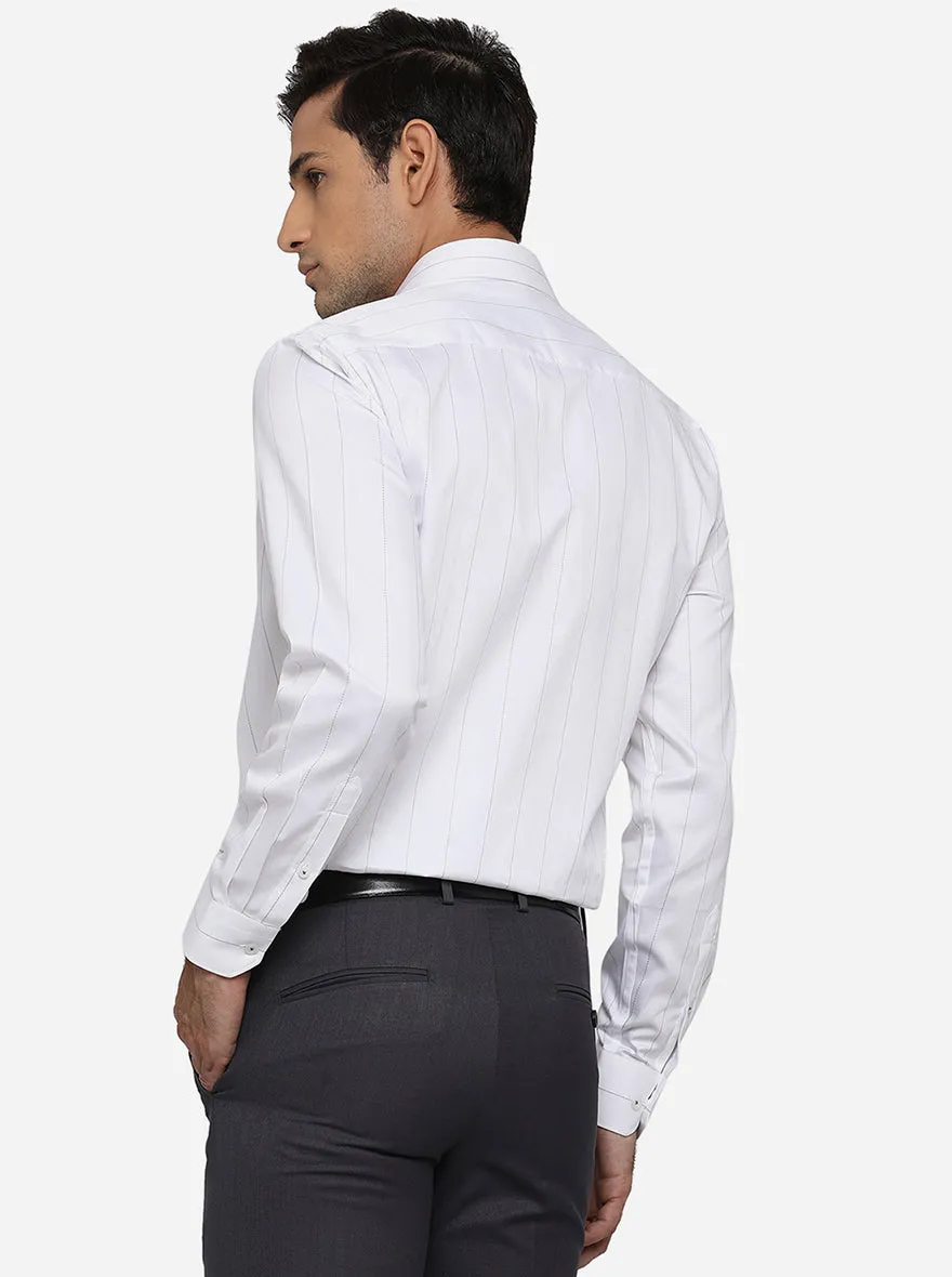 White & Grey Striped Regular Fit Formal Shirt | JadeBlue