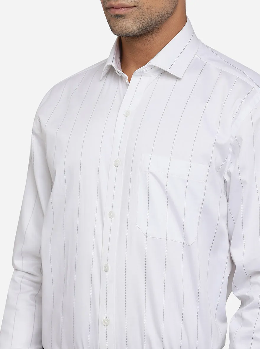 White & Grey Striped Regular Fit Formal Shirt | JadeBlue
