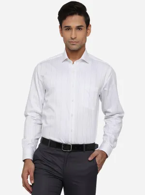 White & Grey Striped Regular Fit Formal Shirt | JadeBlue