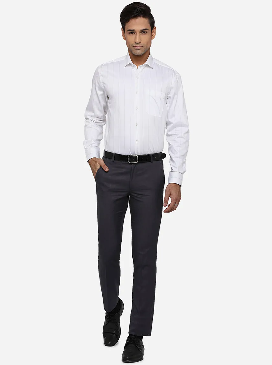 White & Grey Striped Regular Fit Formal Shirt | JadeBlue