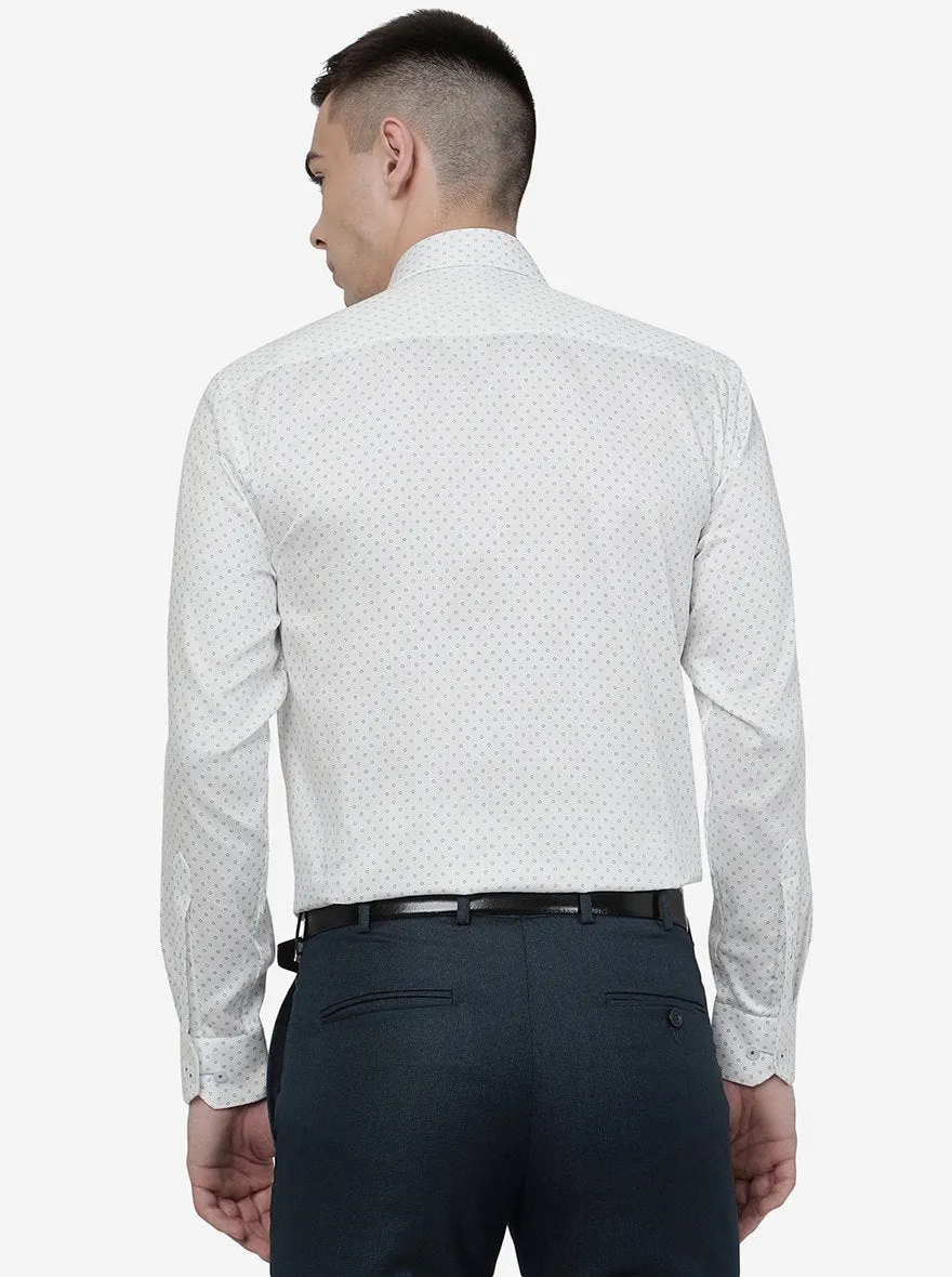 White Printed Regular Fit Formal Shirt | JadeBlue