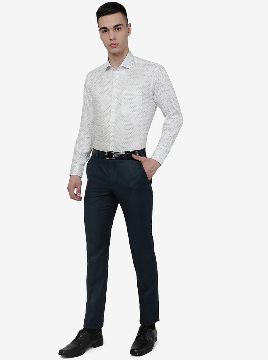 White Printed Regular Fit Formal Shirt | JadeBlue