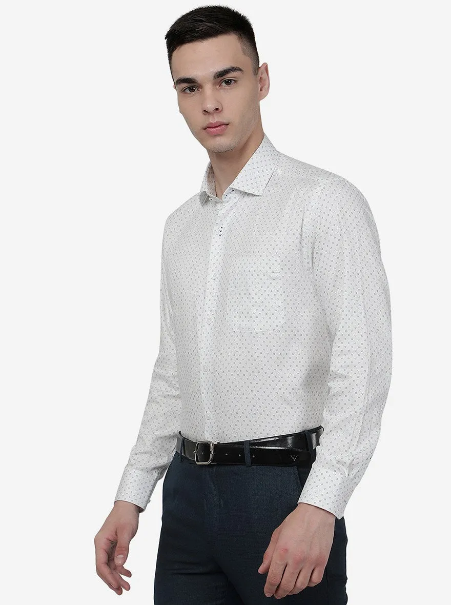 White Printed Regular Fit Formal Shirt | JadeBlue