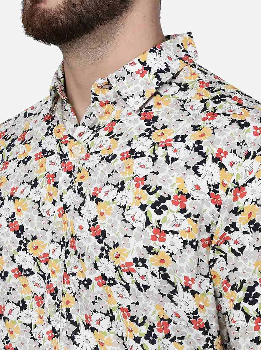 White Printed Slim Fit Casual Shirt | JadeBlue