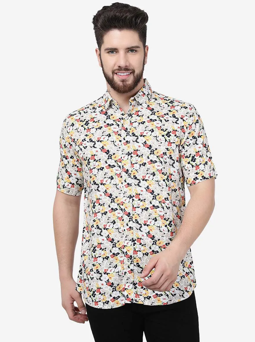White Printed Slim Fit Casual Shirt | JadeBlue