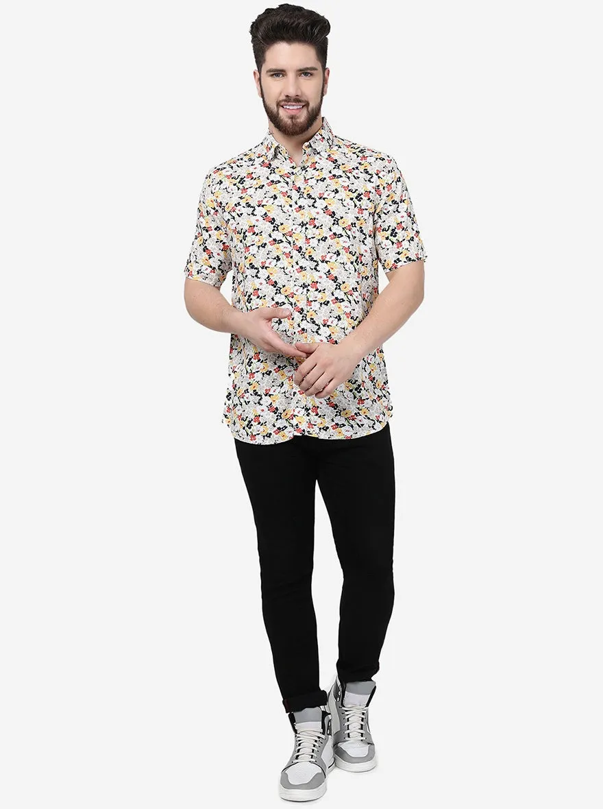 White Printed Slim Fit Casual Shirt | JadeBlue