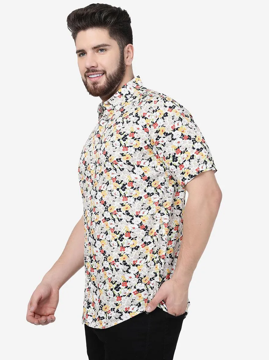 White Printed Slim Fit Casual Shirt | JadeBlue