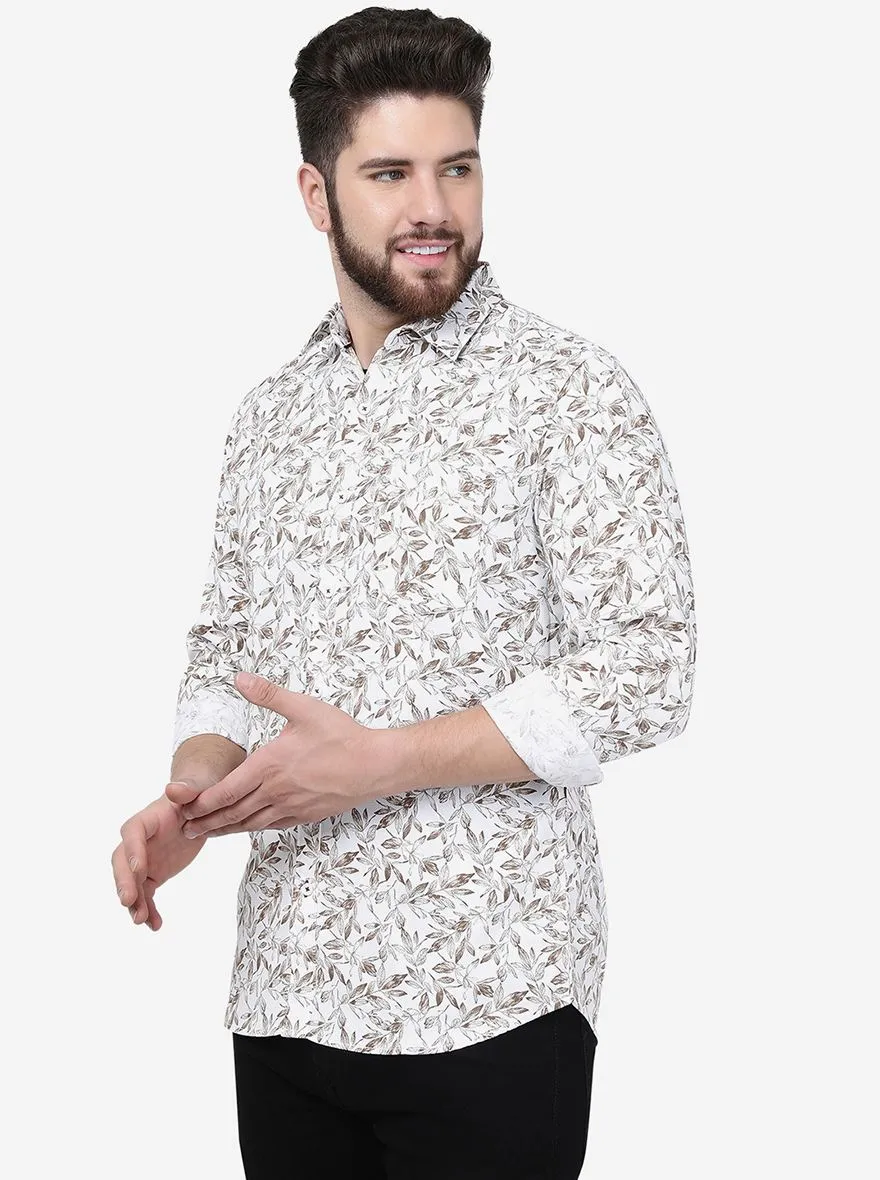 White Printed Slim Fit Casual Shirt | JadeBlue