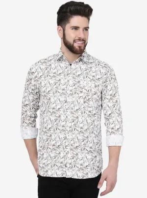 White Printed Slim Fit Casual Shirt | JadeBlue