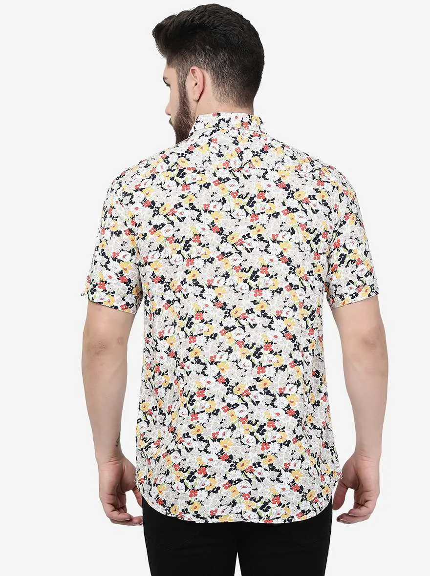 White Printed Slim Fit Casual Shirt | JadeBlue