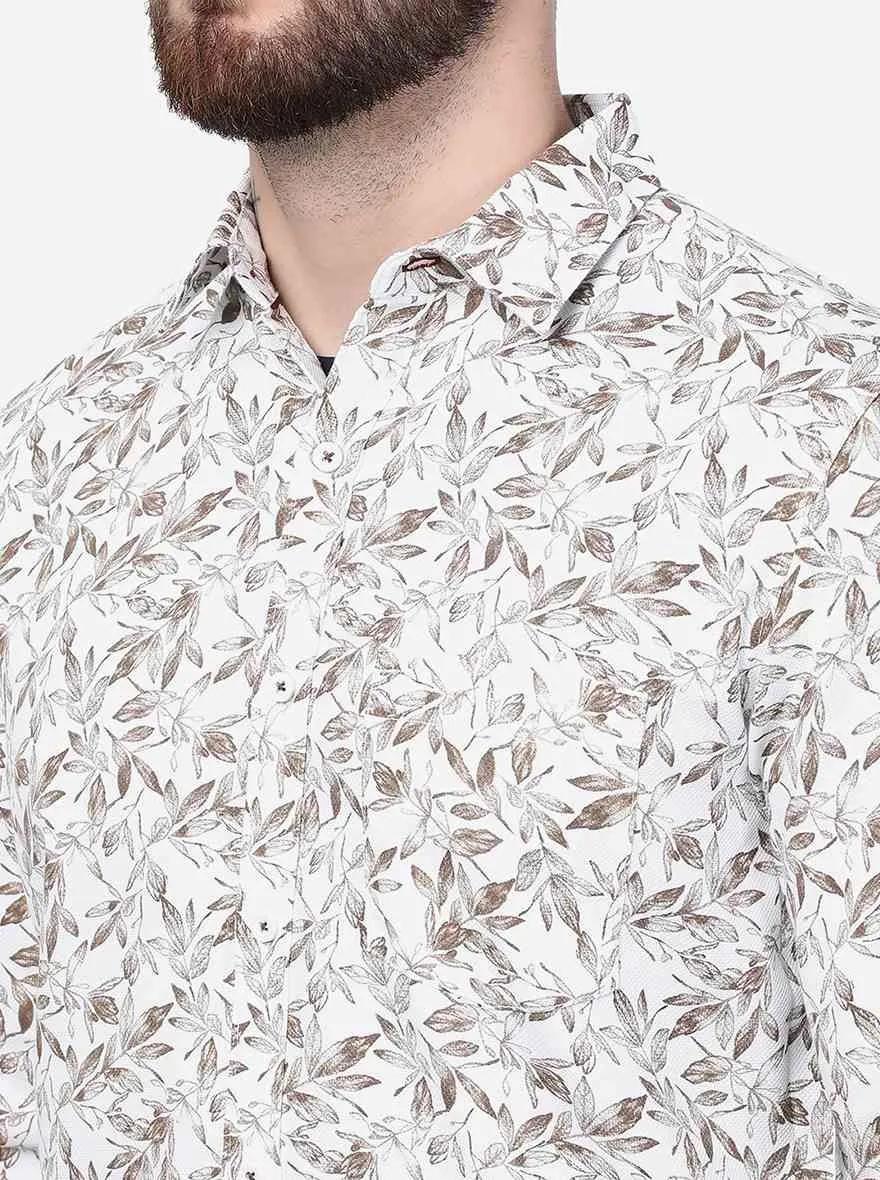 White Printed Slim Fit Casual Shirt | JadeBlue
