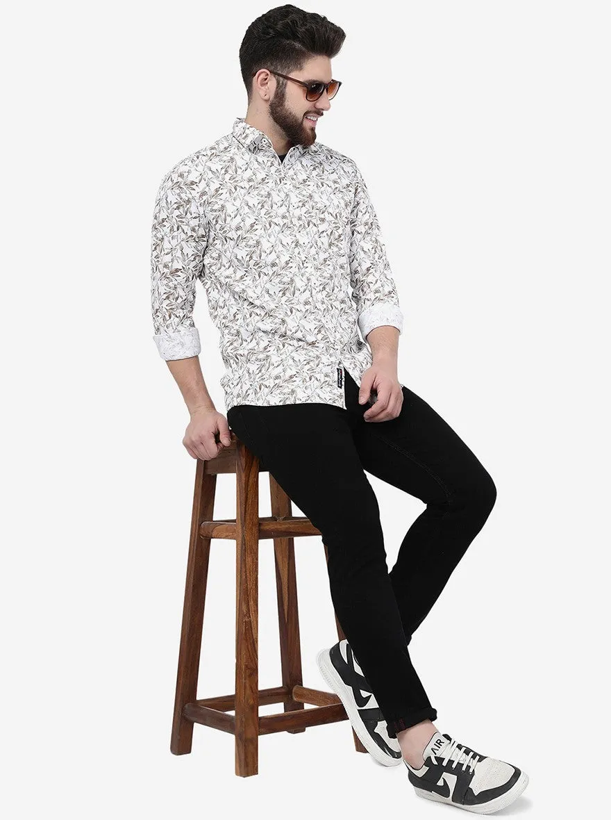 White Printed Slim Fit Casual Shirt | JadeBlue