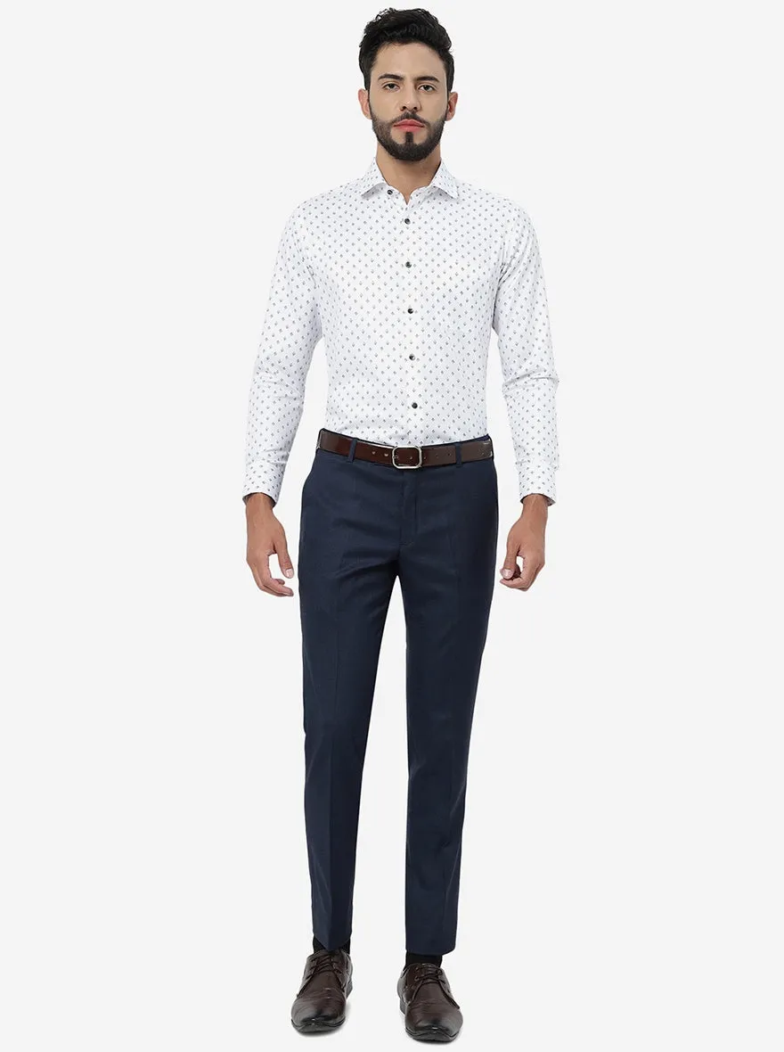 White Printed Slim Fit Formal Shirt | Greenfibre