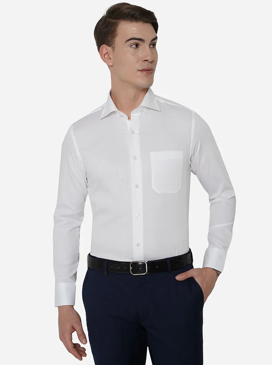 White Solid Slim Fit Formal Shirt | Metal