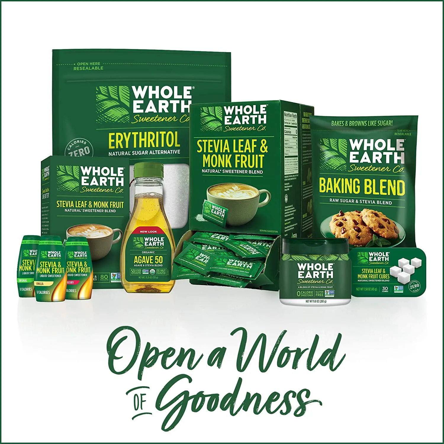 Whole Earth Sweetener Stevia Leaf and Monk Fruit Sweetener, Erythritol Sweetener, Sugar Substitute, Zero Calorie Sweetener, 80 Stevia Packets (Pack of 12)