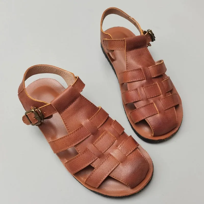 Women Summer Breathable Leather Sandals Woven Shoes