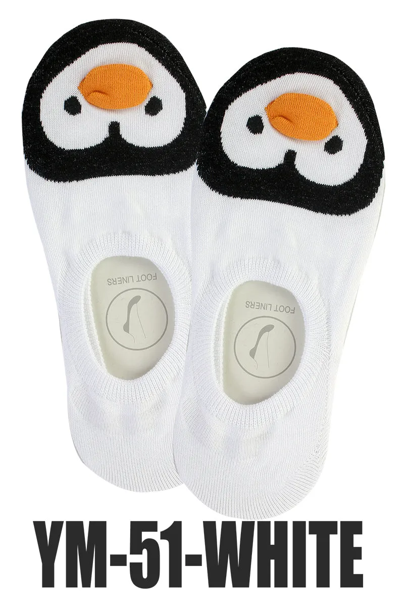 YM51 12 Pairs Cotton Blend, Made in Korea Penguins No Show Foot Liners