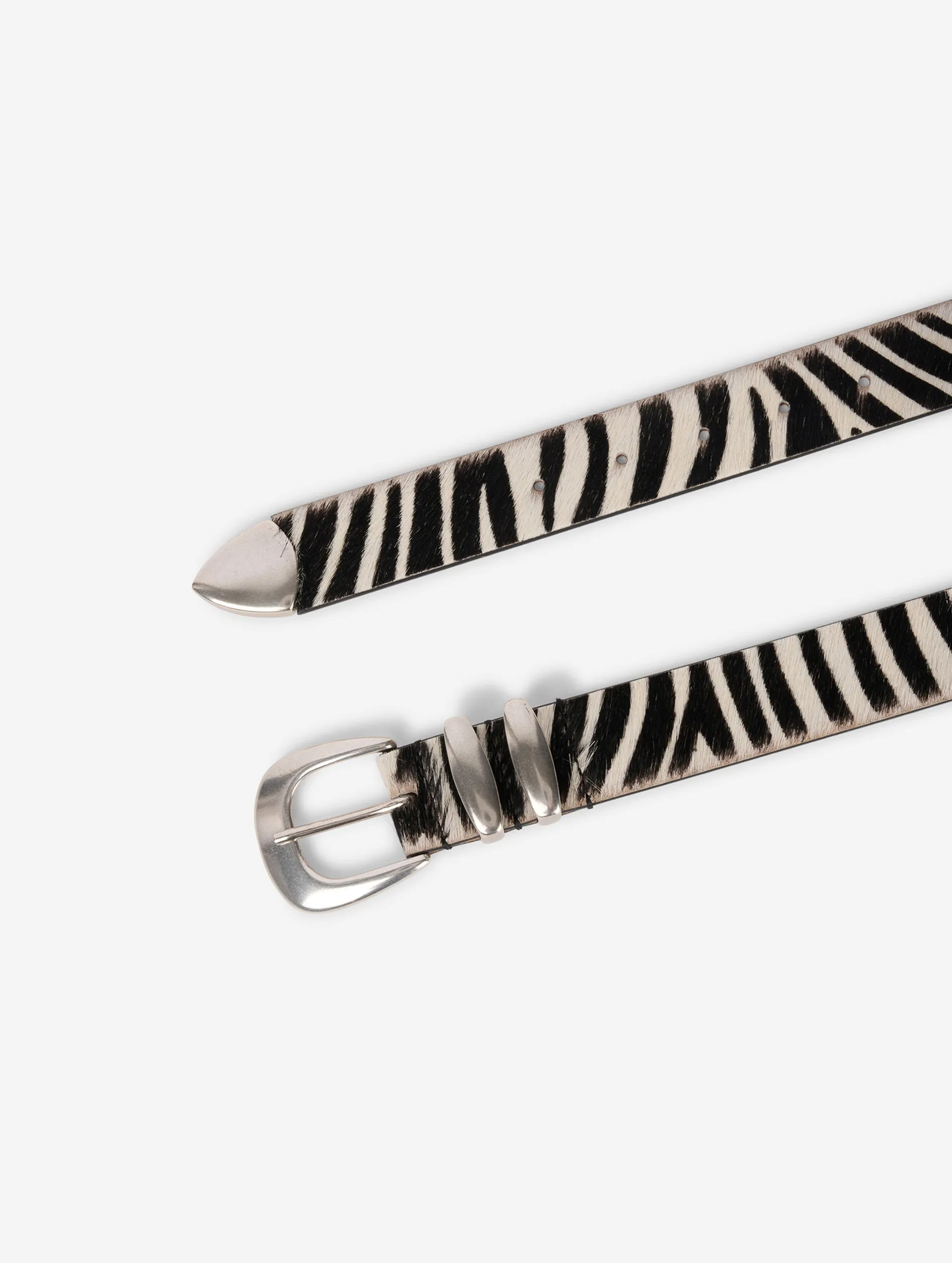 Zebra print calf hair leather belt